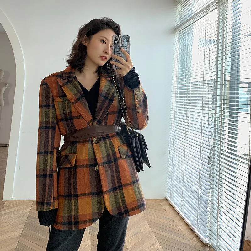 Plaid Wool Blazer Suit Coat