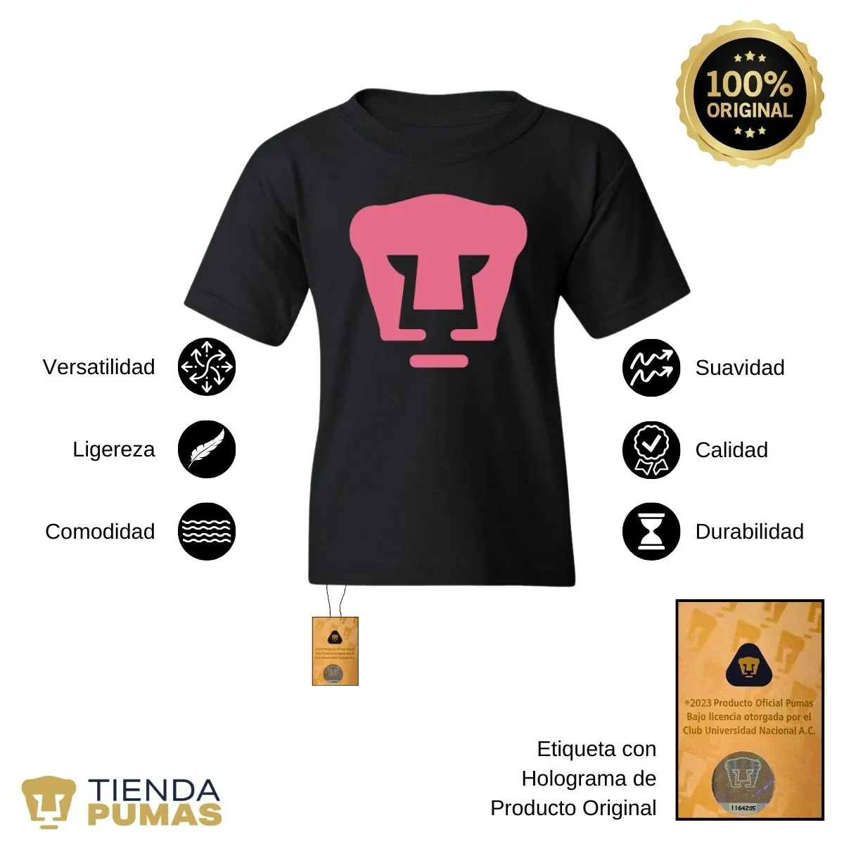 Playera Nios Pumas UNAM Logo Rosa