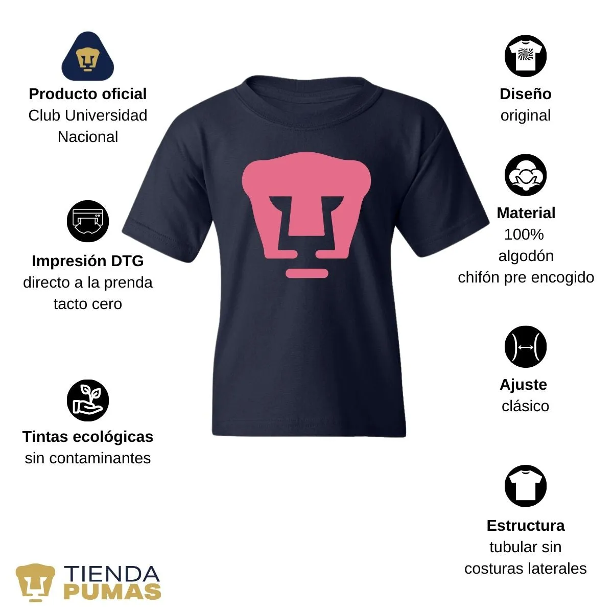 Playera Nios Pumas UNAM Logo Rosa