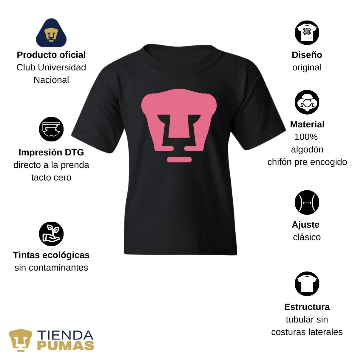 Playera Nios Pumas UNAM Logo Rosa