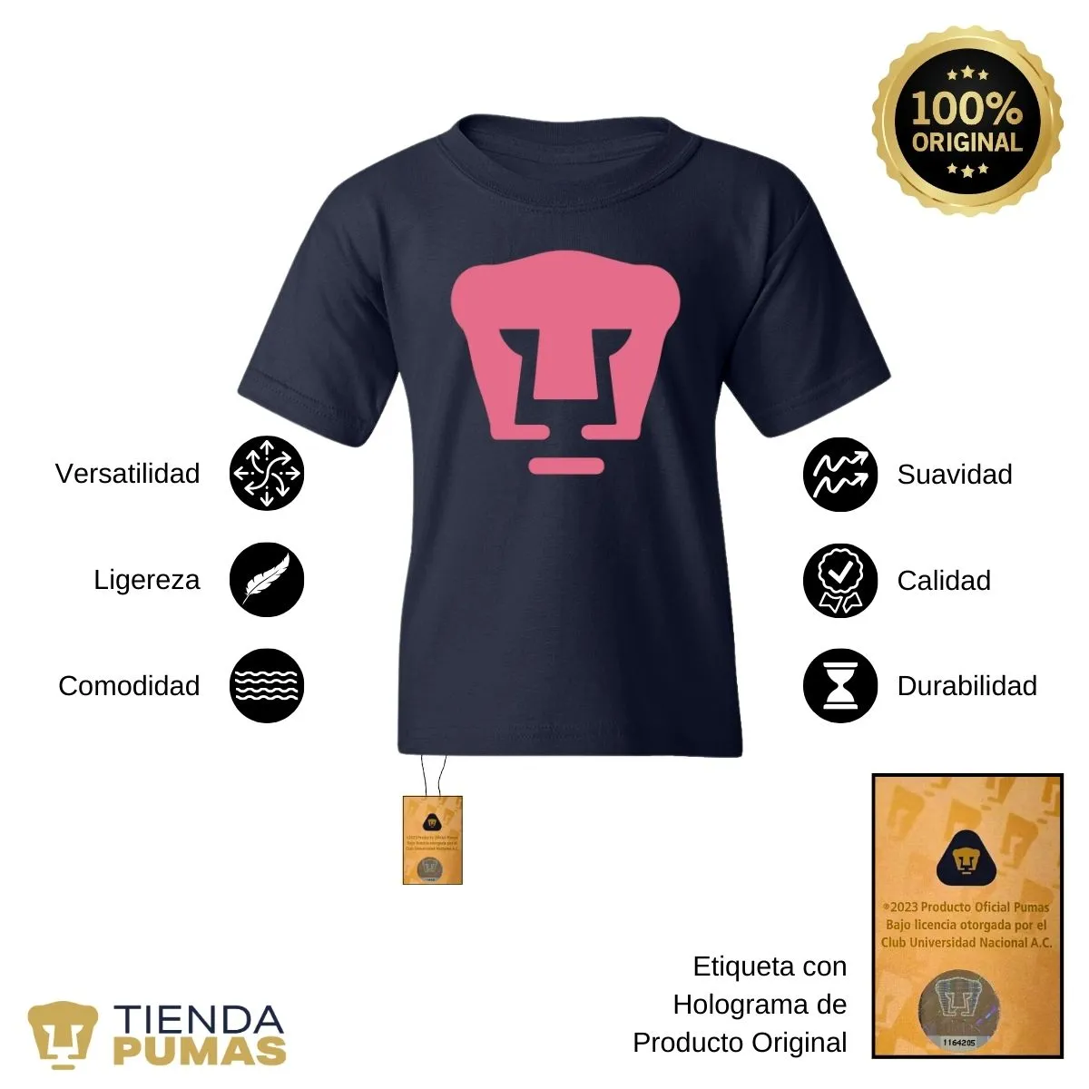 Playera Nios Pumas UNAM Logo Rosa