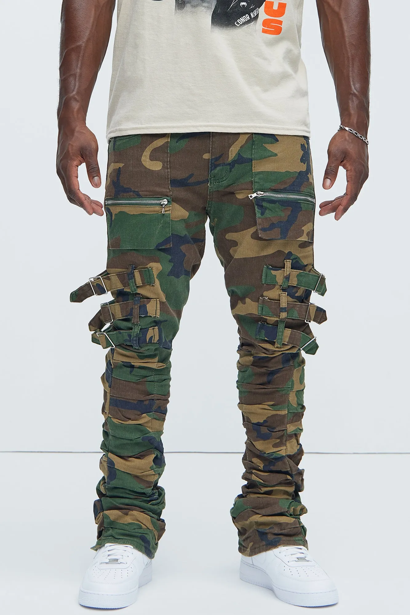 Pleat Me Down Stacked Skinny Flare Pants - Camouflage