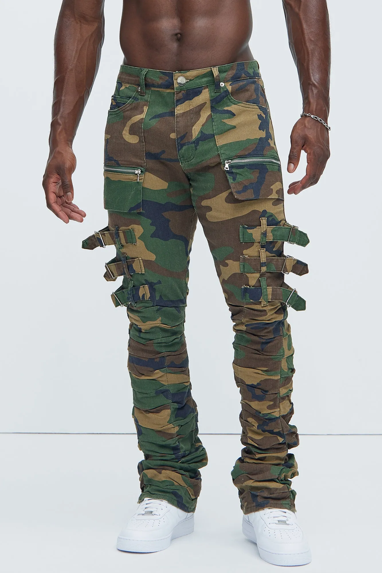 Pleat Me Down Stacked Skinny Flare Pants - Camouflage