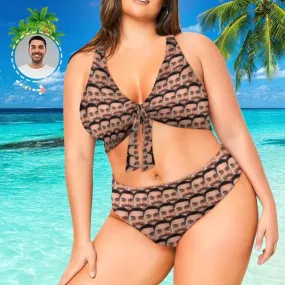 Plus Size Bikini Custom Face My Lover Personalized Women's Chest Strap Bikini Swimsuit Honeymoons For Her Plus Size Swimwear