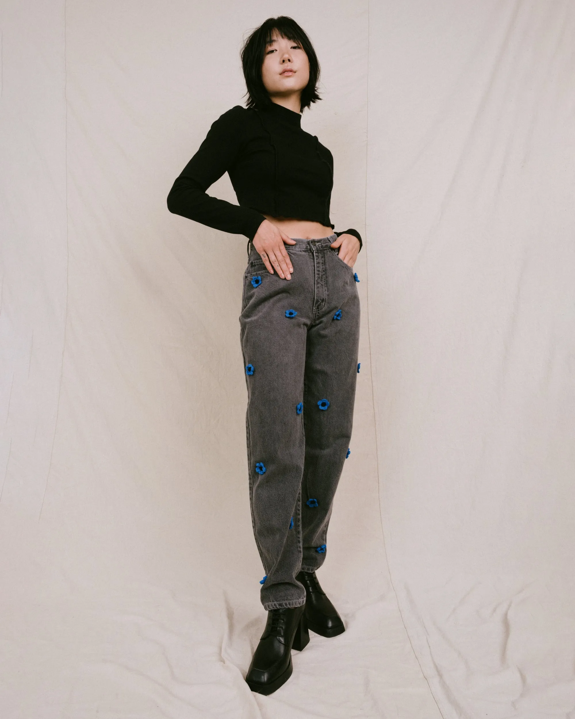 Remade Vintage Flower Denim Pants (S)