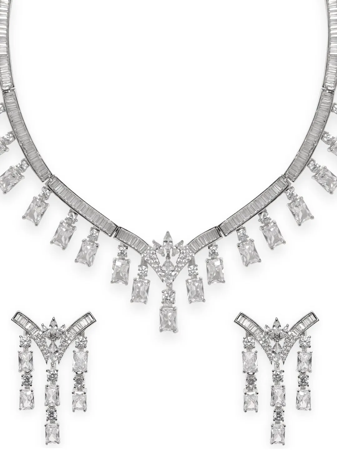 Rubans Rhodium Plated crystal zirconia studded dazzling necklace set