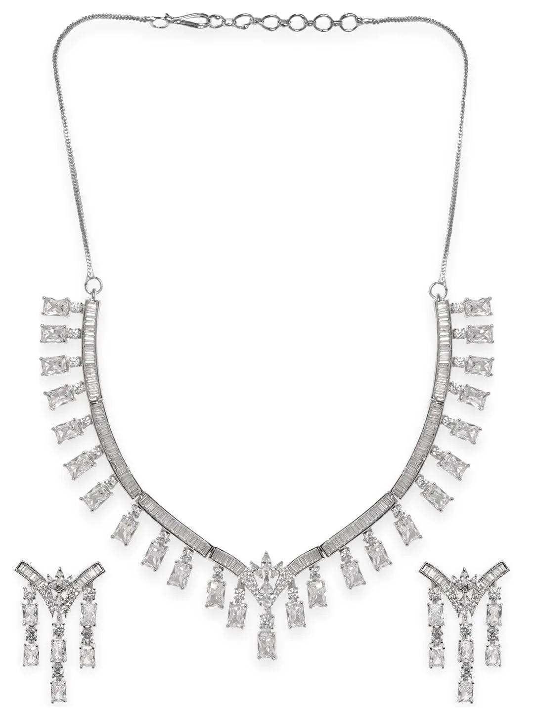 Rubans Rhodium Plated crystal zirconia studded dazzling necklace set