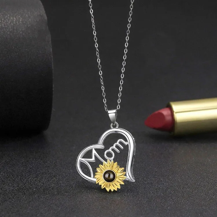 S925 Sterling Silver Sunflower Necklace with Picture Inside