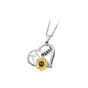 S925 Sterling Silver Sunflower Necklace with Picture Inside