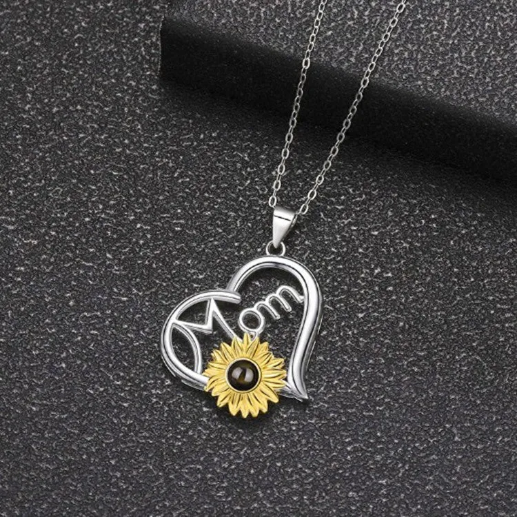 S925 Sterling Silver Sunflower Necklace with Picture Inside