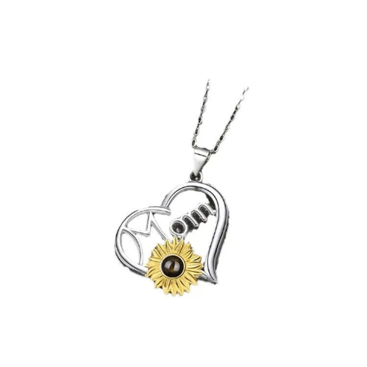 S925 Sterling Silver Sunflower Necklace with Picture Inside