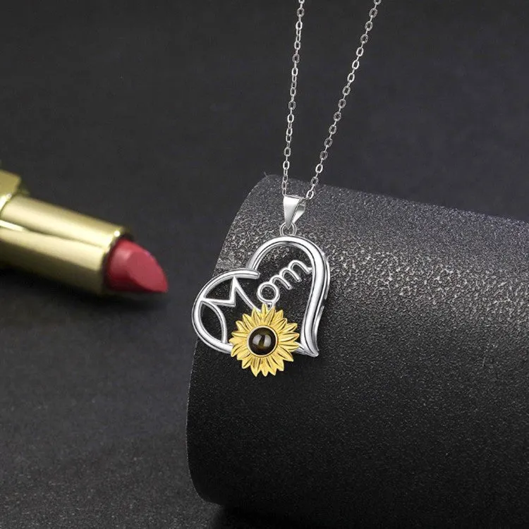 S925 Sterling Silver Sunflower Necklace with Picture Inside