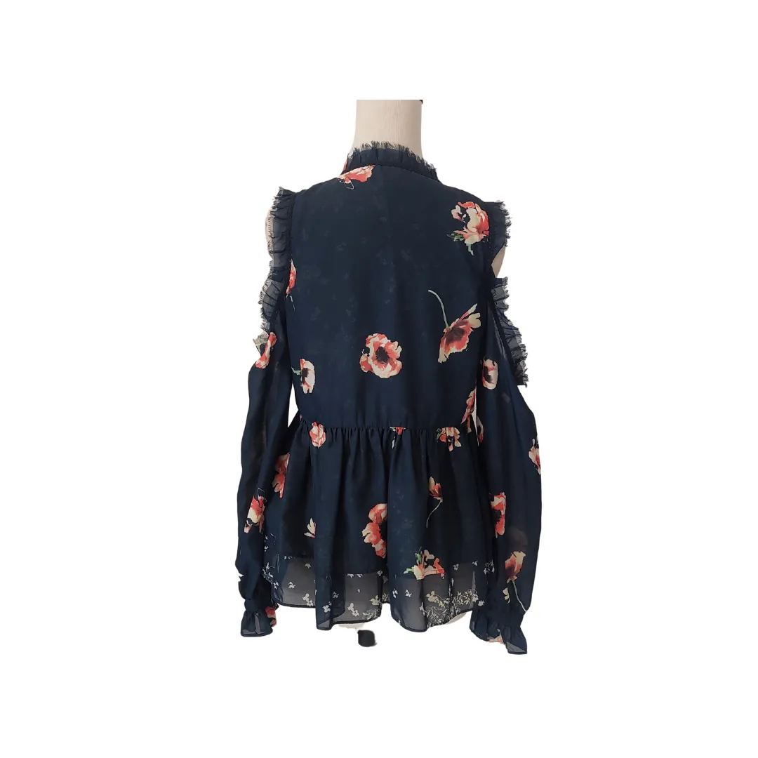 Seen Worn Kept Navy Cold-Shoulder Floral Printed Blouse | Like new |