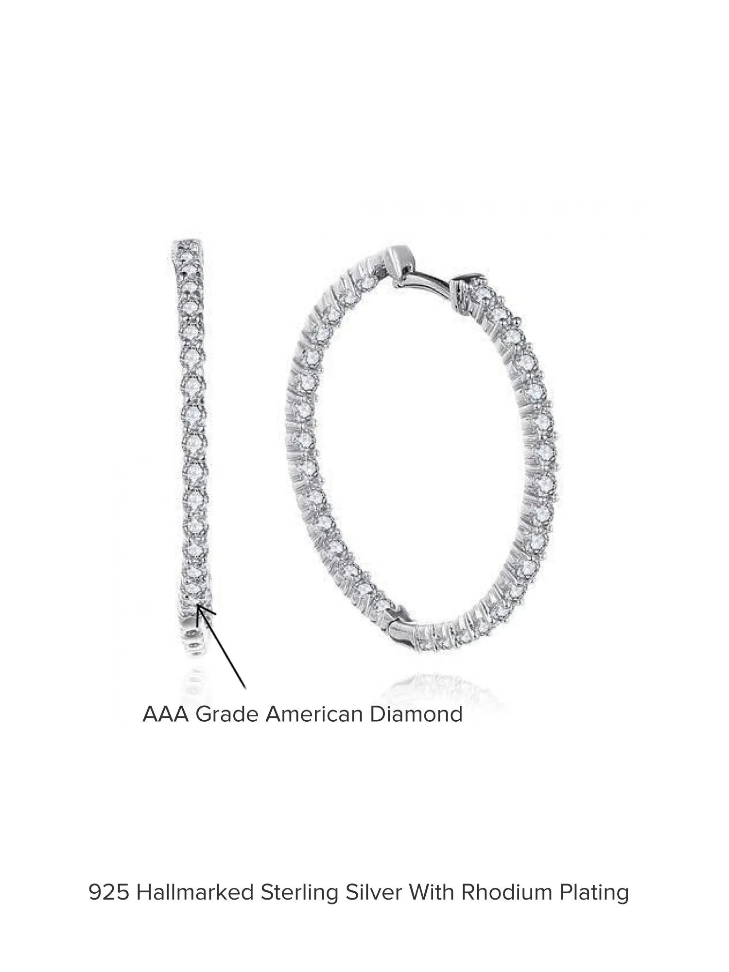 Silver Bali Hoop Earrings In American Diamond