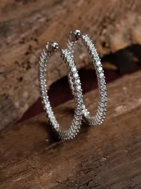 Silver Bali Hoop Earrings In American Diamond