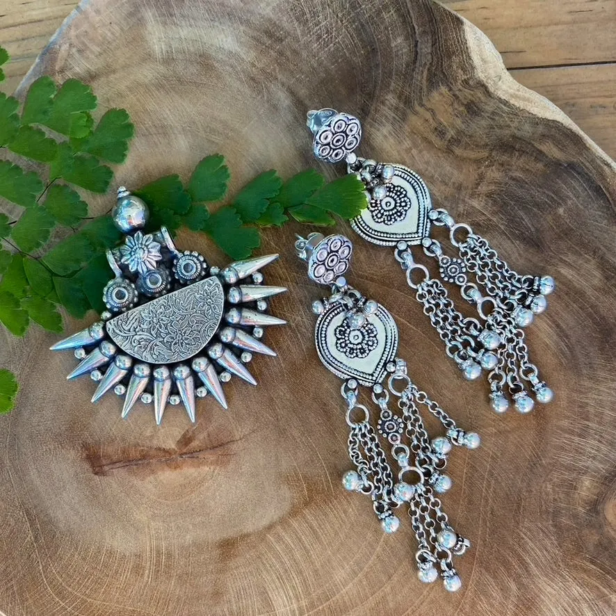 Silver Tribal Design Earrings