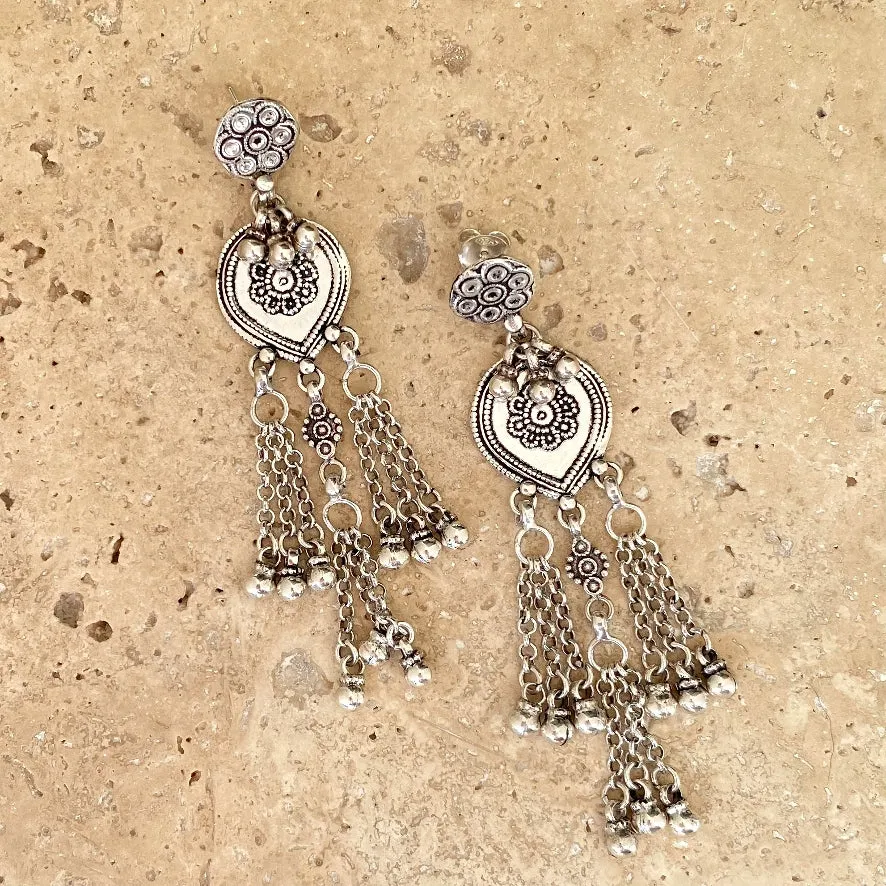 Silver Tribal Design Earrings