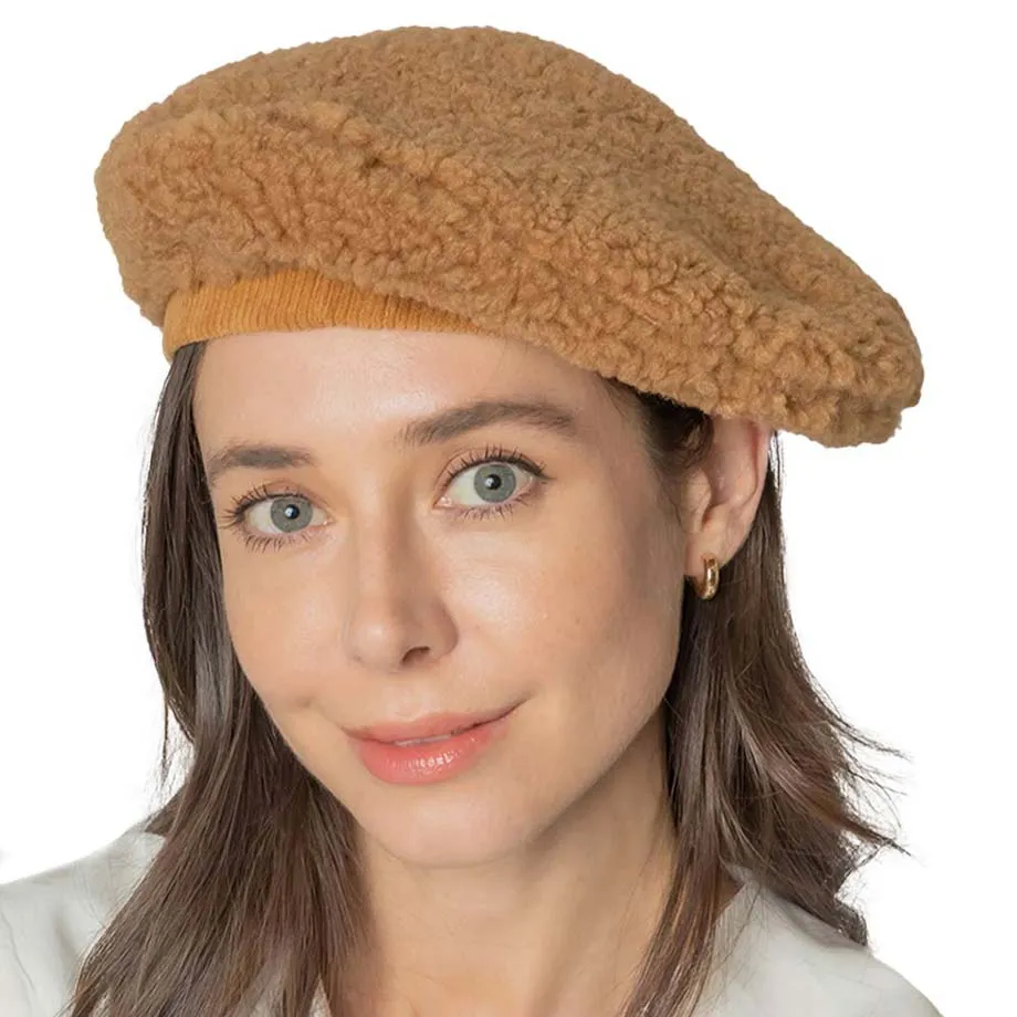 Solid Sherpa Beret Hat