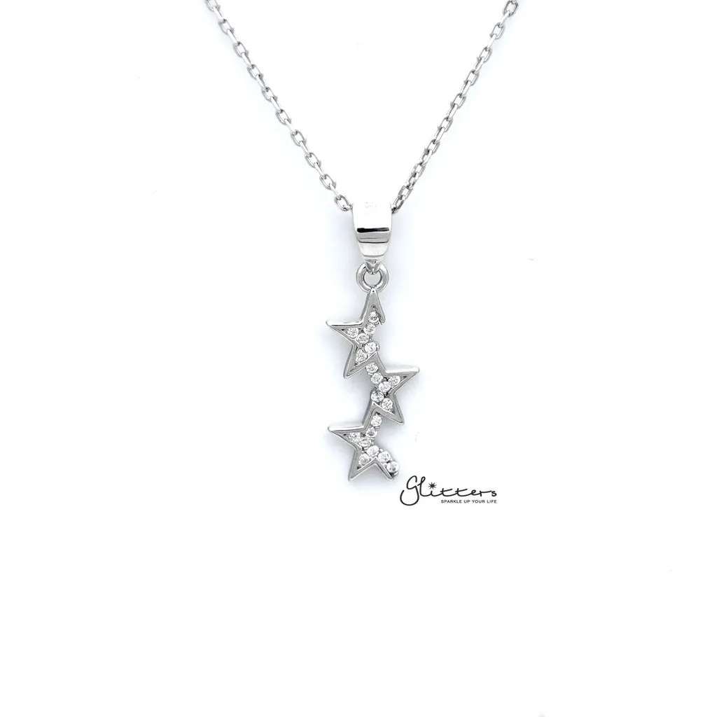 Sterling Silver CZ Paved Three Half Stars Women's Necklace