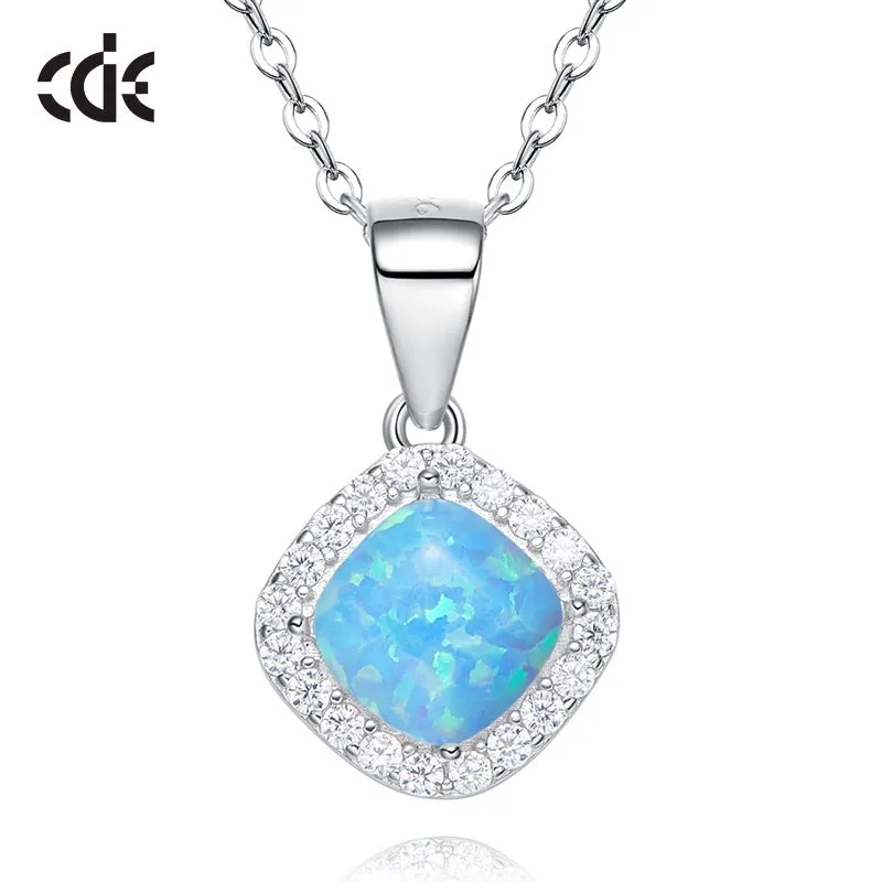 Sterling silver elegant rhombus shape opal necklace