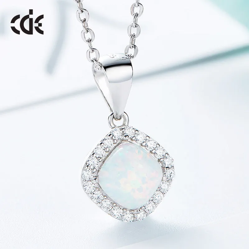 Sterling silver elegant rhombus shape opal necklace