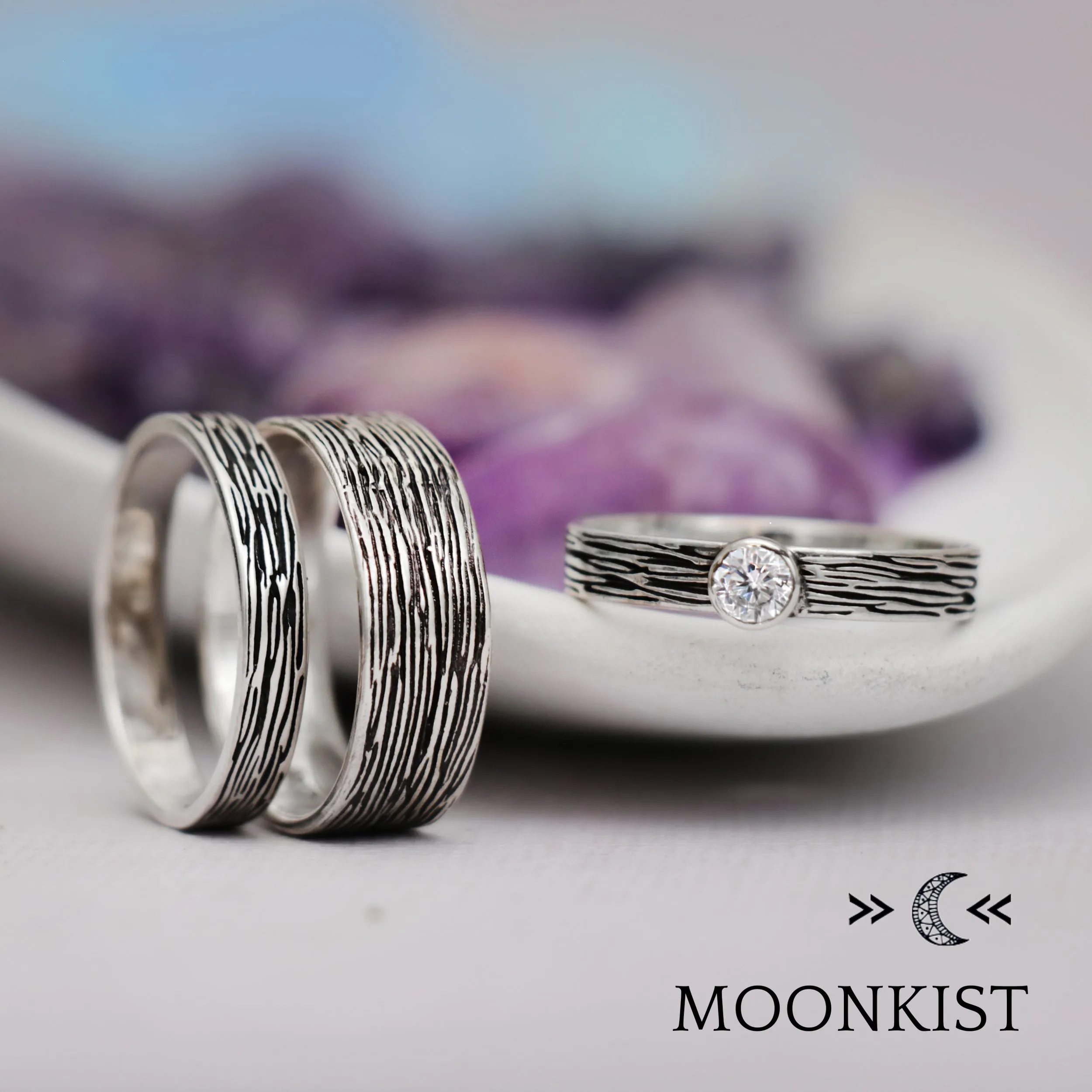 Tree Bark His and Hers Wedding Ring Set  | Moonkist Designs