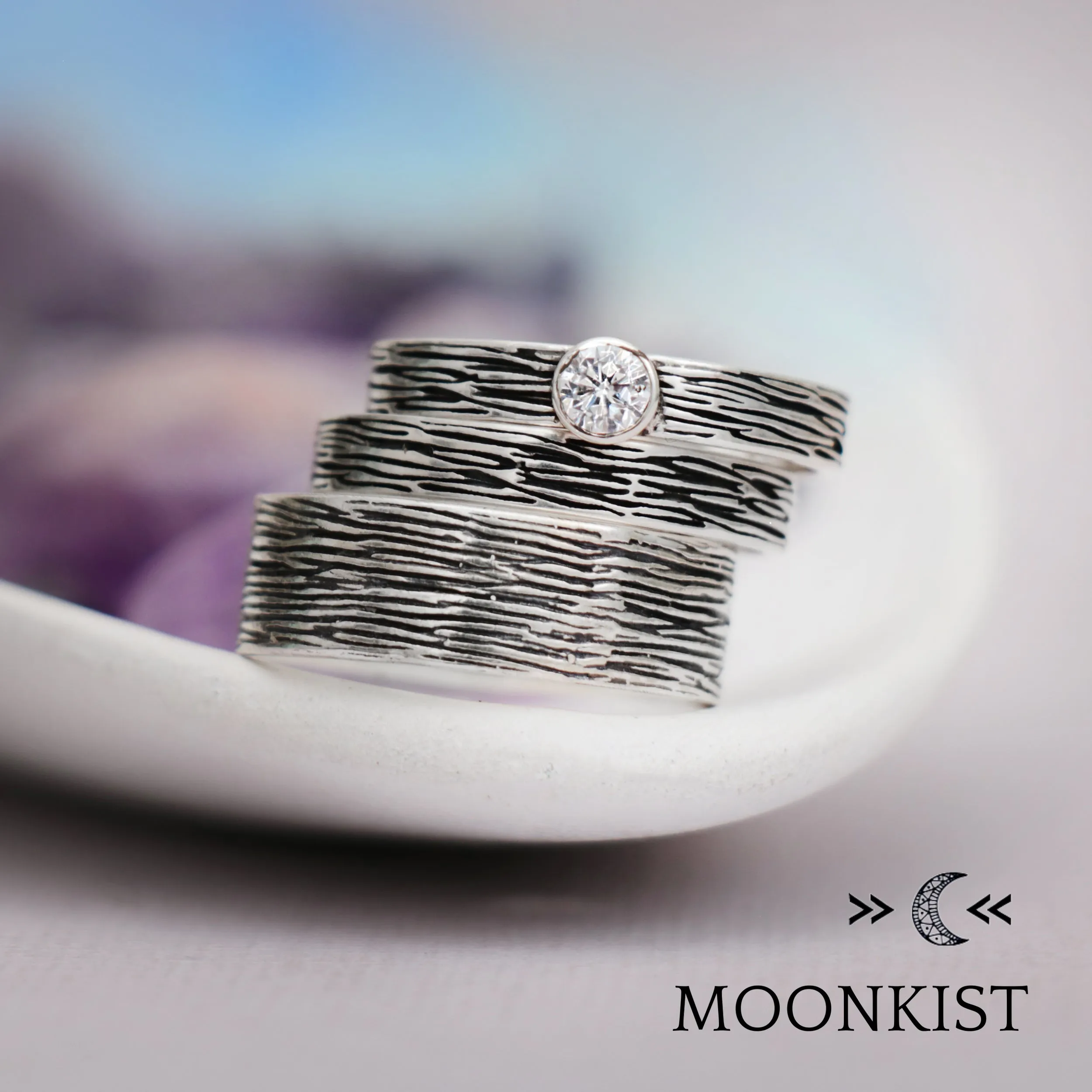 Tree Bark His and Hers Wedding Ring Set  | Moonkist Designs