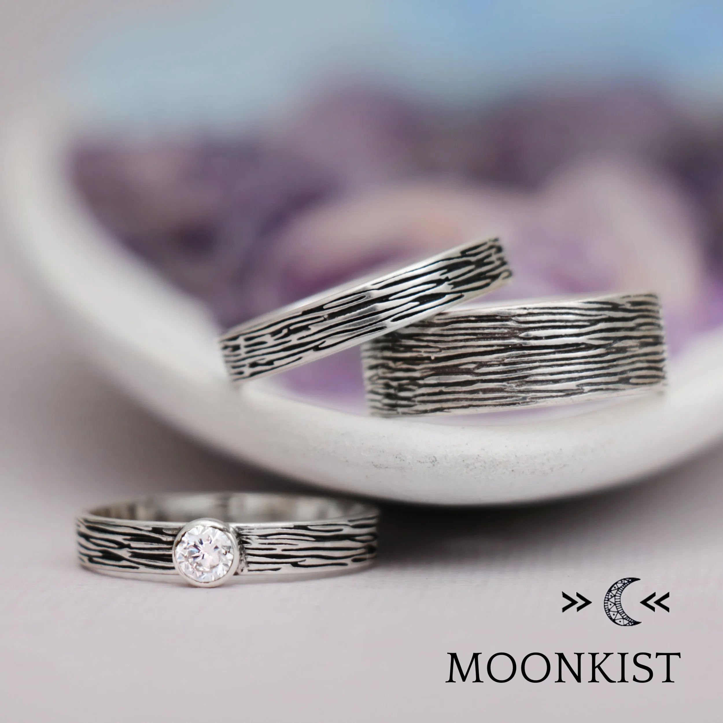 Tree Bark His and Hers Wedding Ring Set  | Moonkist Designs