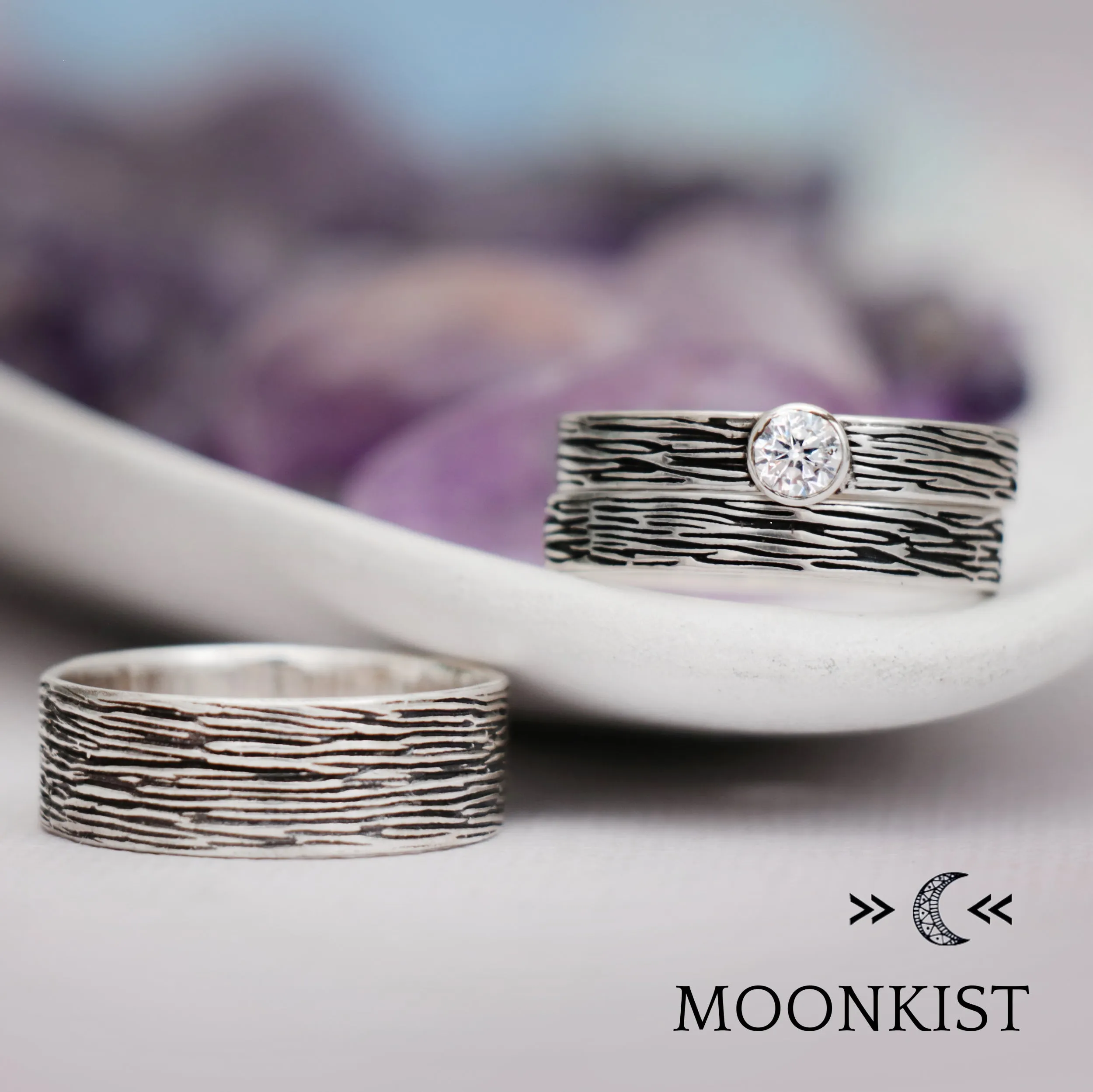 Tree Bark His and Hers Wedding Ring Set  | Moonkist Designs