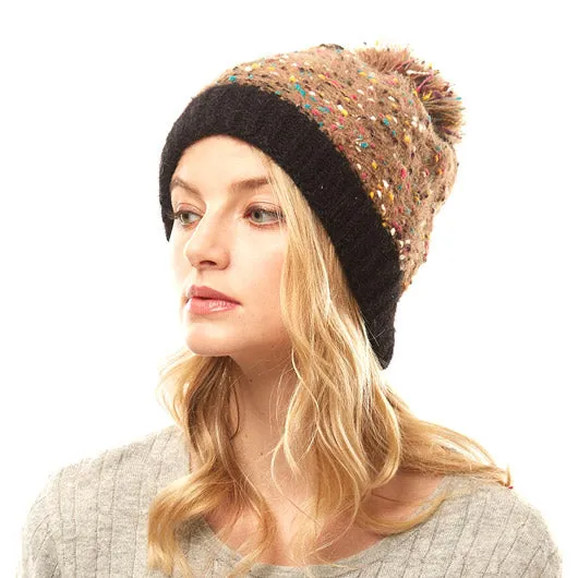 Trish Fuzzy Multi Color Sprinkles Pom Pom Beanie Hat