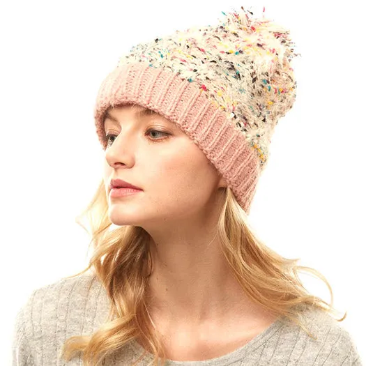 Trish Fuzzy Multi Color Sprinkles Pom Pom Beanie Hat