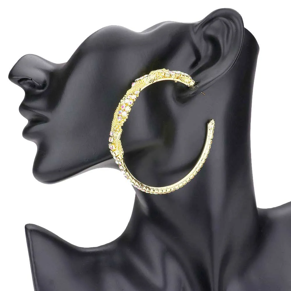 Twisted Rhinestone Metal Chain Hoop Earrings