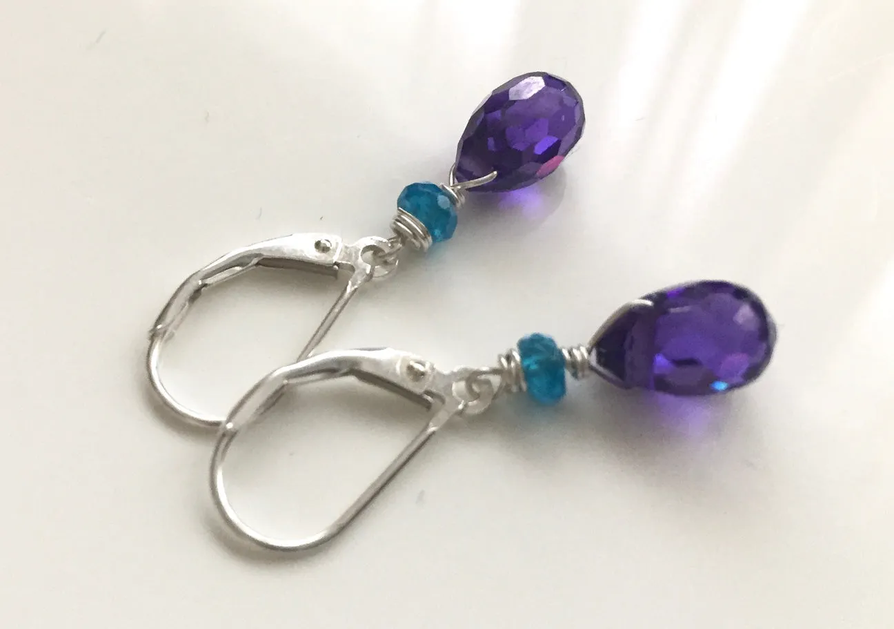 Ultra Violet and Apatite Teenies in Silver, leverback