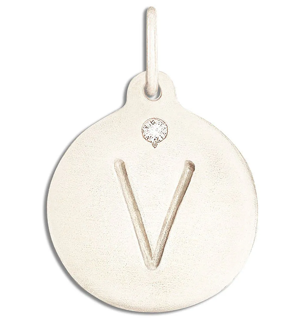 V Alphabet Charm With Diamond