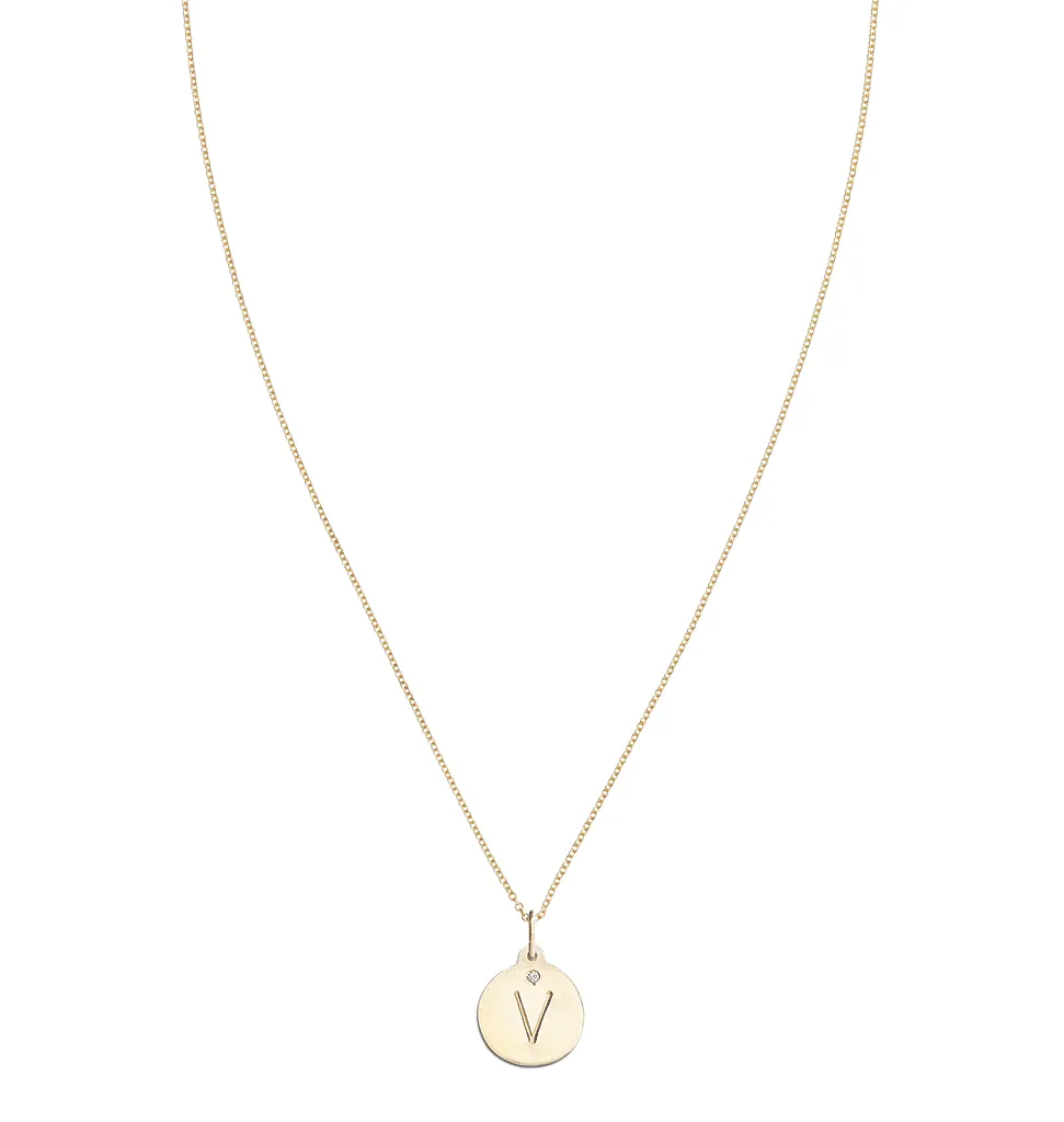 V Alphabet Charm With Diamond