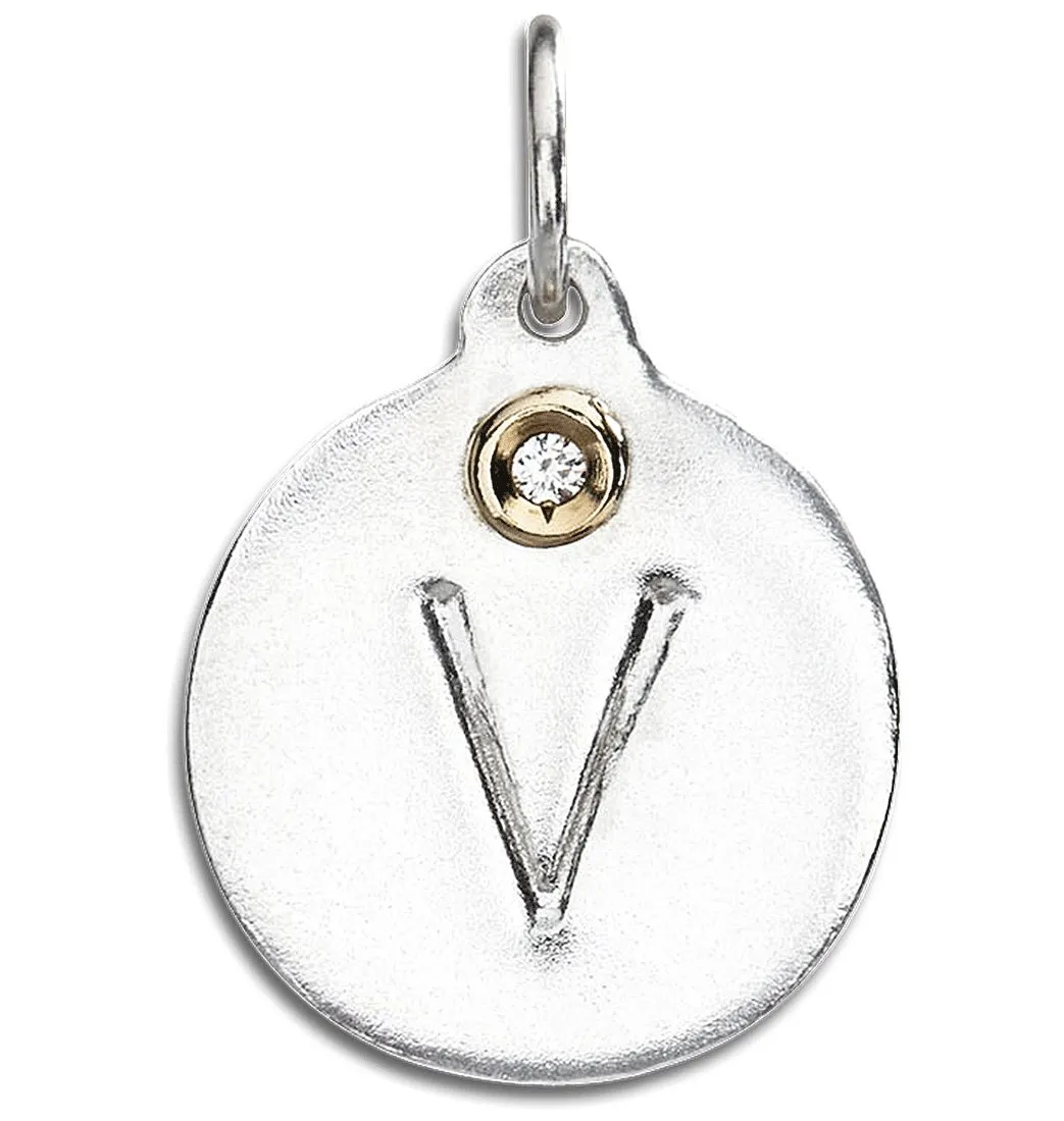 V Alphabet Charm With Diamond