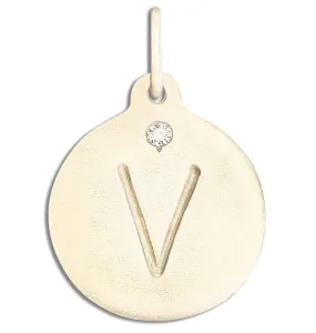 V Alphabet Charm With Diamond