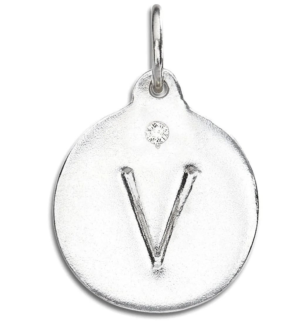 V Alphabet Charm With Diamond