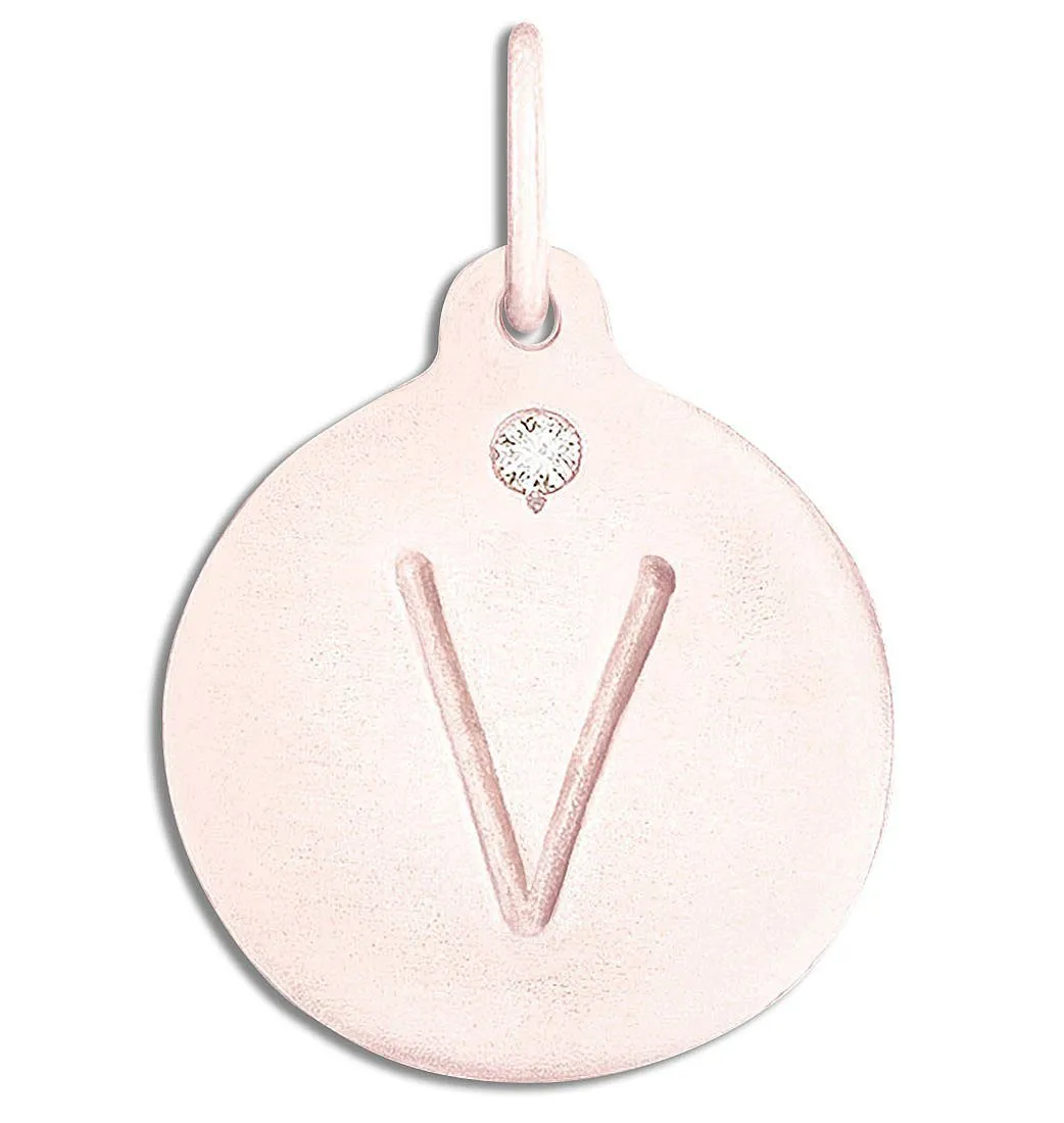 V Alphabet Charm With Diamond