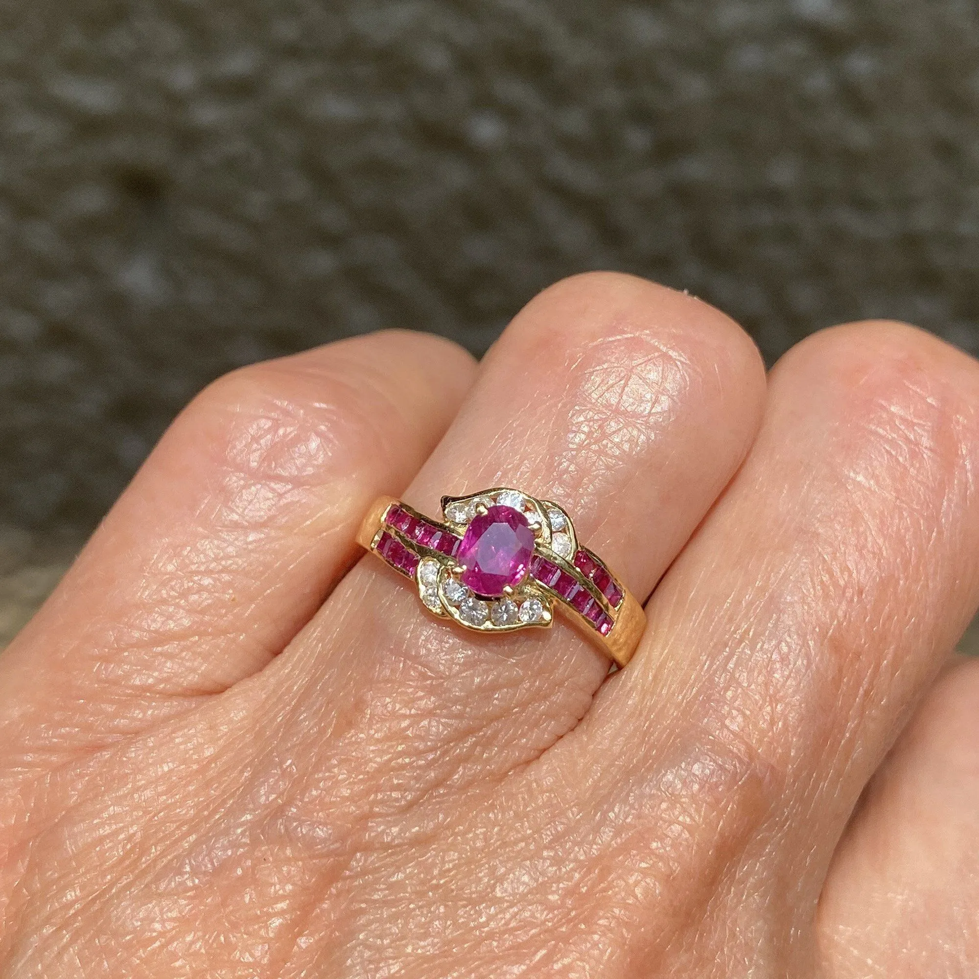 Vintage 14K Gold Natural Ruby and Diamond Ring, Sz 6