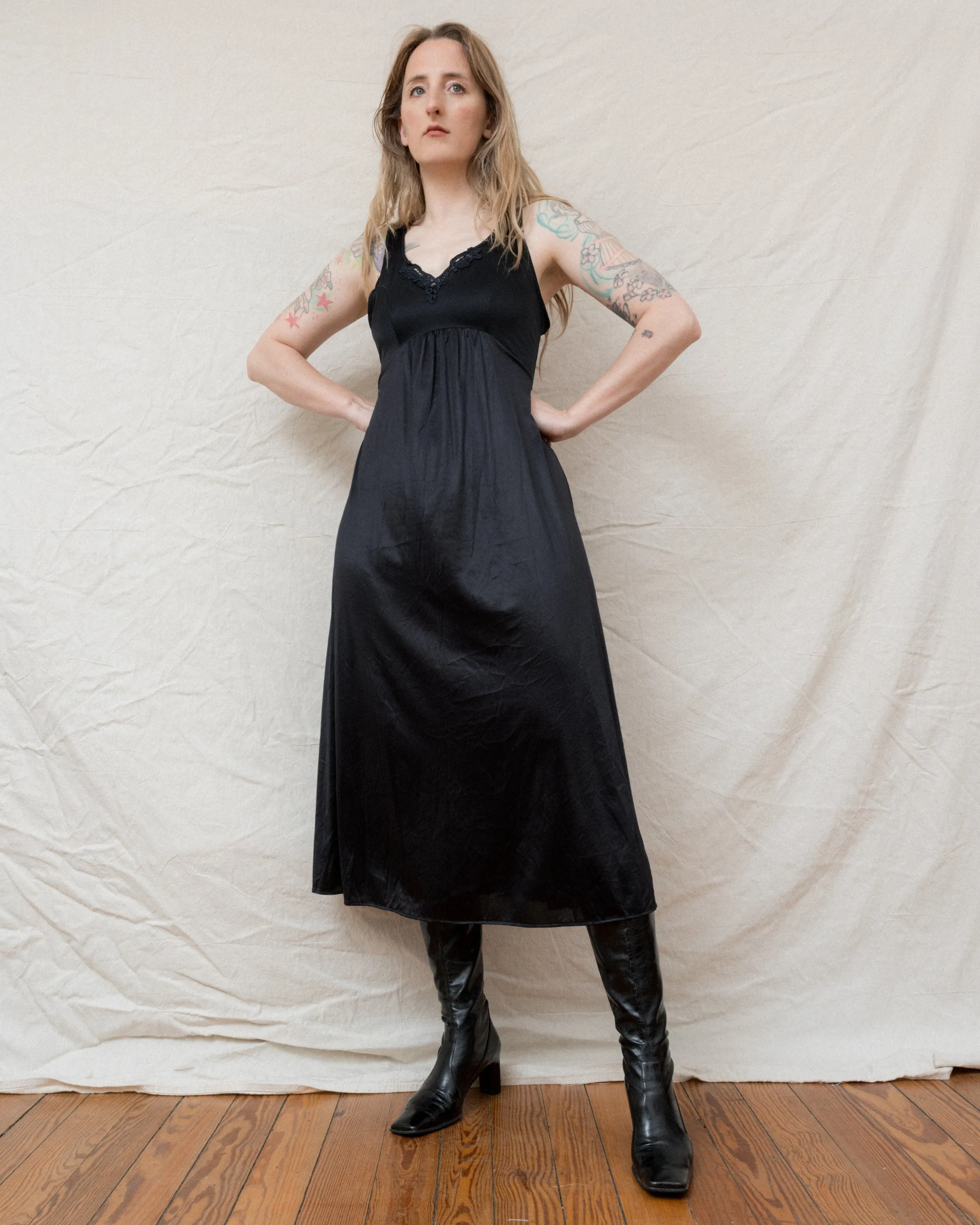 Vintage Black Slip Dress (S/M)