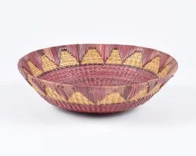 Vintage Tribal Hand Woven Bowl Basket-Two Tone Detail-Burgundy and Natural