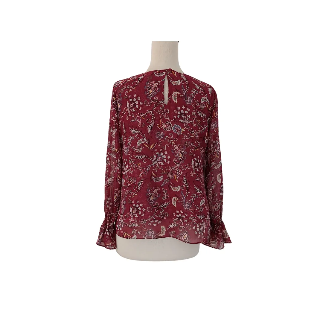 White House Black Market Maroon Printed Blouse | Gently Used |