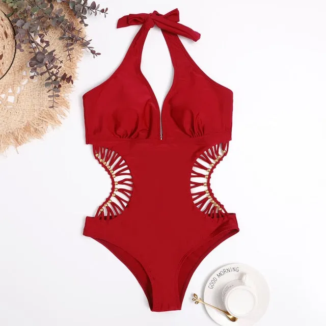 White One Piece Swimsuit Women Swimwear