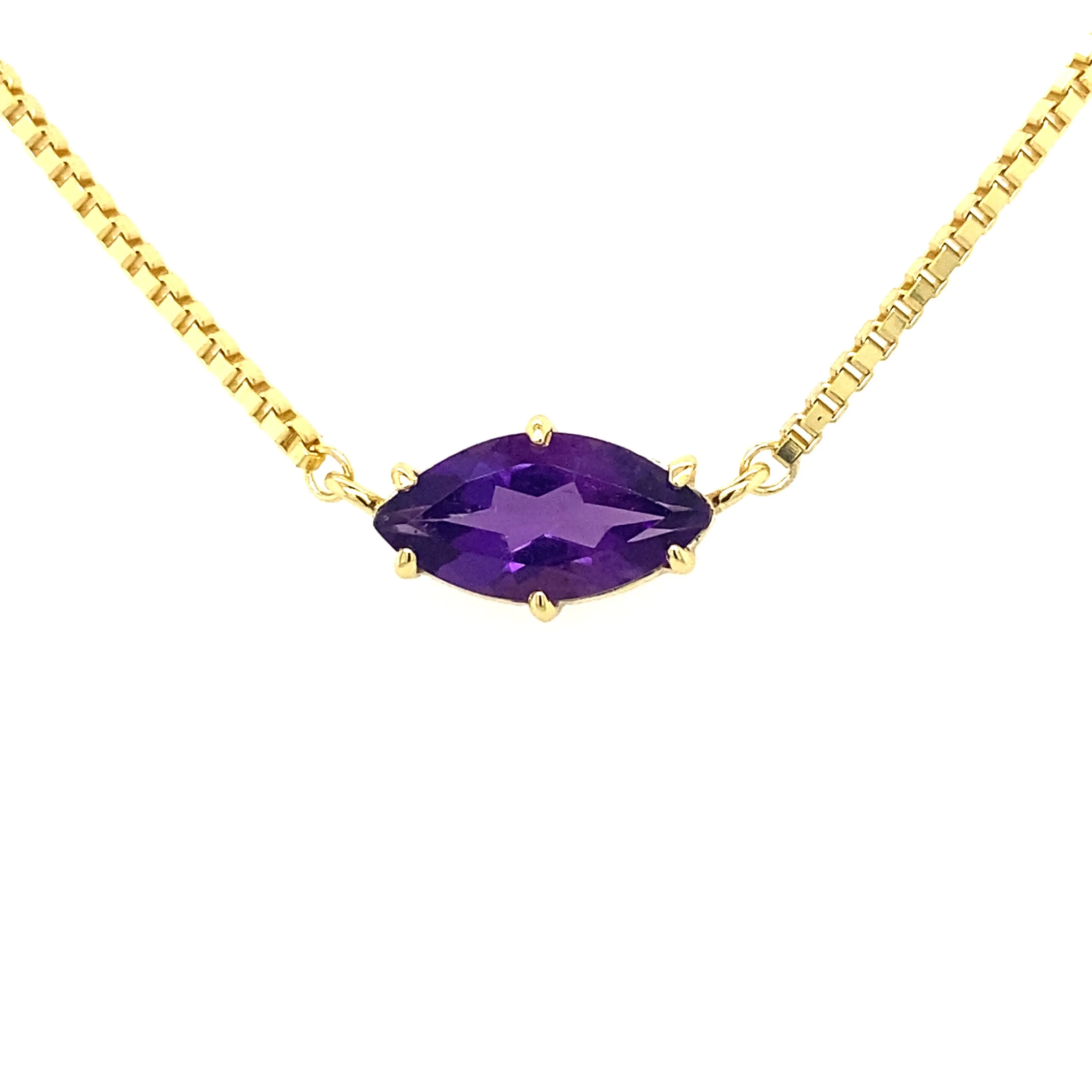 Yellow Gold Plated Solitaire Marquise Gemstone Necklace