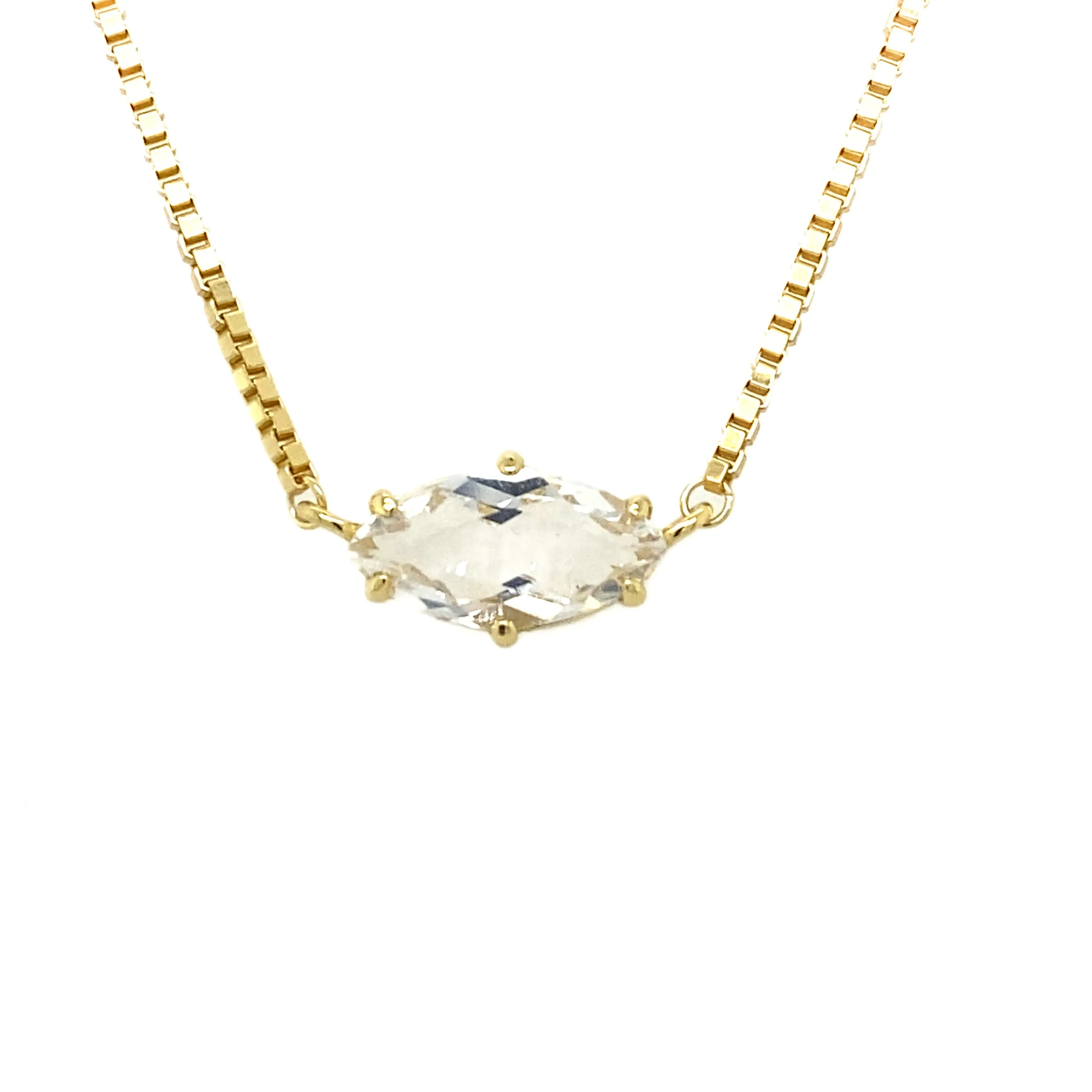 Yellow Gold Plated Solitaire Marquise Gemstone Necklace