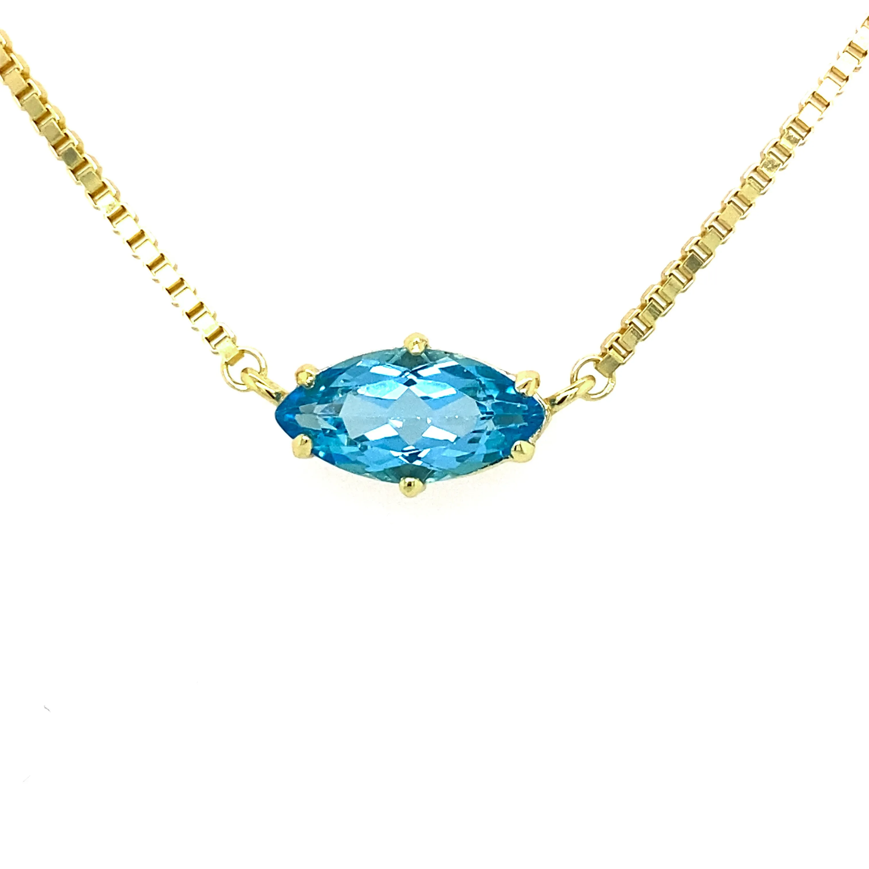 Yellow Gold Plated Solitaire Marquise Gemstone Necklace