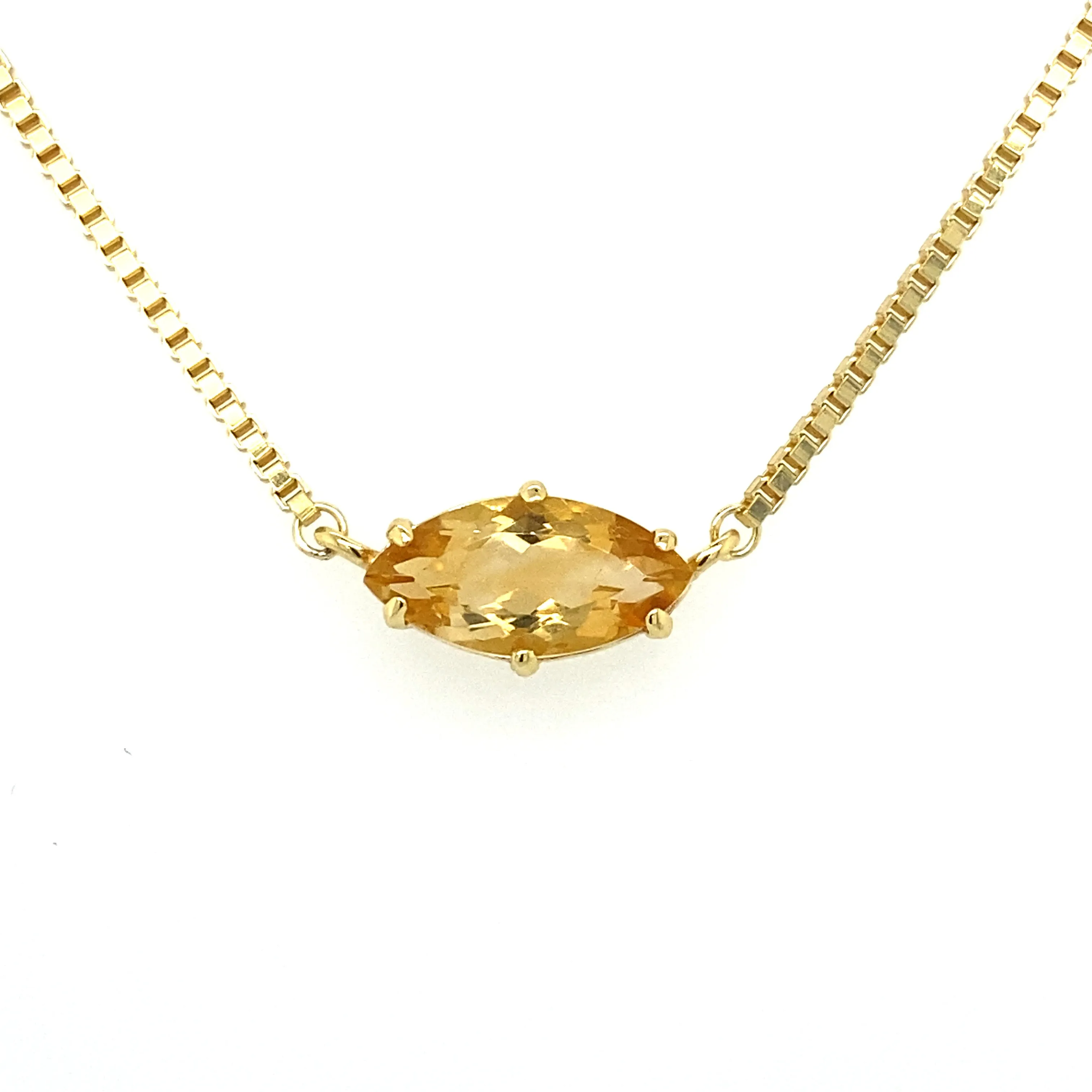 Yellow Gold Plated Solitaire Marquise Gemstone Necklace